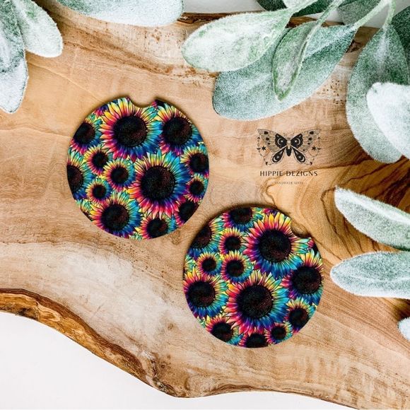 Rainbow Sunflower Coaster Set | Car Accessories - Picture 1 of 8